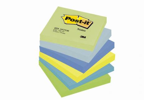 Post-it notes mint 76x76mm 6 ass. farver 6blk/pak 654MT