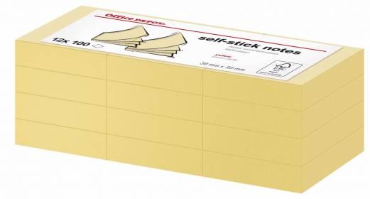 Notes Office DEPOT gule 38x50mm 12blk/pak 1412478