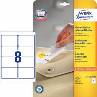 Etiket Avery aftagelig hvid 96x63,50mm 25ark/pak