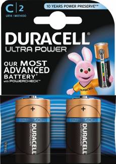 Batteri Duracell Ultra Power C alkaline m/tester 2st/pkt LR14 / MN1400