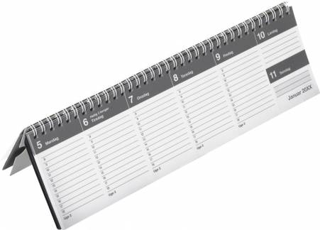 Dag-ugebordkalender h&aring;rd PP gr&aring; 30,5x9cm 19 1300 00 ekskl. stativ