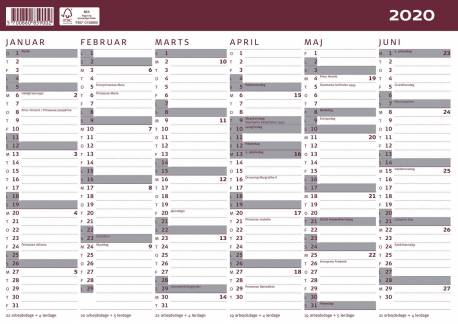 Kartonkalender halv&aring;rs A4 30x21cm 8590 00