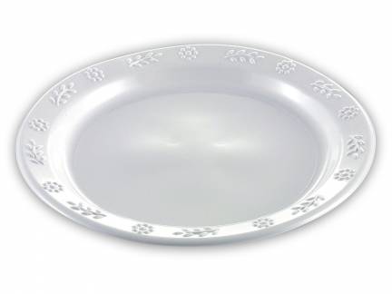 Tallerken flad rund plast hvid &Oslash;23cm 50stk/pak