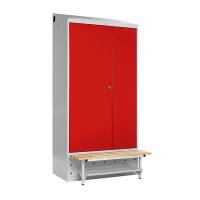 PRO Garderobeskab med skråt tag og røde døre, bredde 1000 mm
