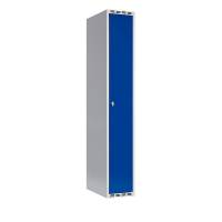 Garderobeskab SMG 1x300mm med lige tag, blå døre og greb for hængelås