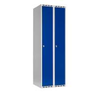 Garderobeskab SMG 2x300mm med lige tag, blå døre og greb for hængelås
