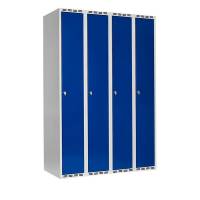 Garderobeskab SMG 4x300mm med lige tag, blå døre og greb for hængelås