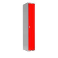 Garderobeskab SMG 1x300mm med lige tag, røde døre og greb for hængelås