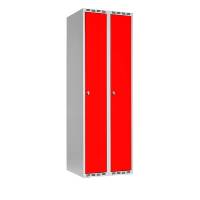 Garderobeskab SMG 2x300mm med lige tag, røde døre og greb for hængelås