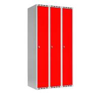 Garderobeskab SMG 3x300mm med lige tag, røde døre og greb for hængelås