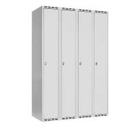 Garderobeskab SMG 4x300mm med lige tag, lys grå døre og greb for hængelås