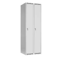 Garderobeskab SMG 2x300mm med lige tag, lys grå døre og cylinderlås