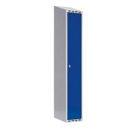 Garderobeskab SMG 1x300mm med skråt tag, blå døre og greb for hængelås