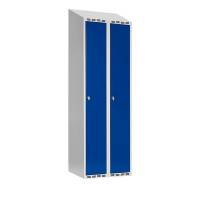 Garderobeskab SMG 2x300mm med skråt tag, blå døre og greb for hængelås