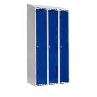 Garderobeskab SMG 3x300mm med skråt tag, blå døre og greb for hængelås