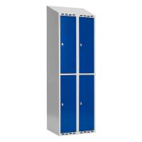 Garderobeskab SMG 2-delt 2x300mm med skråt tag, blå døre og greb for hængelås
