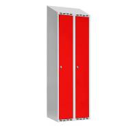 Garderobeskab SMG 2x300mm med skråt tag, røde døre og greb for hængelås