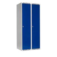 Garderobeskab SMG 2x400mm med lige tag, blå døre og greb for hængelås