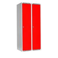 Garderobeskab SMG 2x400mm med lige tag, røde døre og greb for hængelås