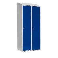 Garderobeskab SMG 2x400mm med skråt tag, blå døre og greb for hængelås