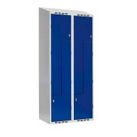 Z-Garderobeskab SMZ 2x400mm skråt tag, blå døre og greb for hængelås
