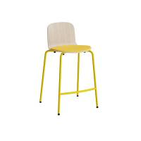 Barstol ADD Hvidpigmenteret eg laminat, sæde i gult tekstil, gule ben