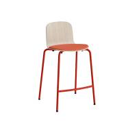 Barstol ADD Hvidpigmenteret eg laminat, sæde i rødt tekstil, røde ben