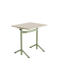 Hæve-sænkbord elevborde Atlas 1132, 700x600 mm, lyddæmpende hvidpigmenteret egelaminat, grønt stel