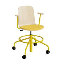 Stol ADD 5903, Fodkryds, hjul og armlæn, Hvidpigmenteret eg laminat, Sæde med gult tekstil, Gult stel