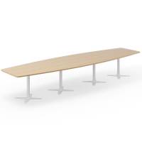 Konferencebord DNA, Eg 4400x1200 mm bådformet, Hvidt understel