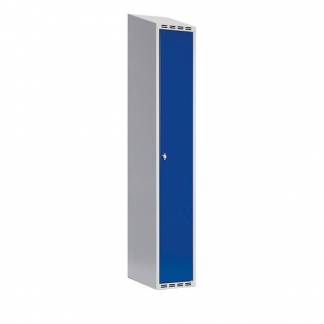 Garderobeskab SMG 1x300mm med skråt tag, blå døre og greb for hængelås