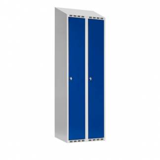 Garderobeskab SMG 2x300mm med skråt tag, blå døre og greb for hængelås