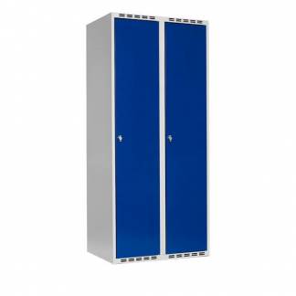 Garderobeskab SMG 2x400mm med lige tag, blå døre og greb for hængelås