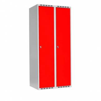 Garderobeskab SMG 2x400mm med lige tag, røde døre og greb for hængelås