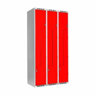 Z-Garderobeskab SMZ 3x300mm lige tag, røde døre og greb for hængelås