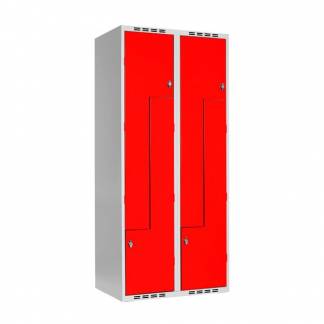 Z-Garderobeskab SMZ 2x400mm lige tag, røde døre og greb for hængelås