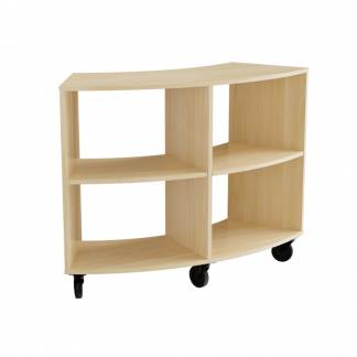 Reol Stig i birk laminat 4-rum buet 60&deg; med hjul