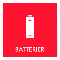 Skilt affaldspiktogram BATTERIER 12x12 cm, aluminium, rød/hvid