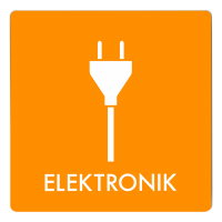 Skilt affaldspiktogram ELEKTRONIK 12x12 cm, aluminium, orange/hvid