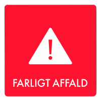 Skilt affaldspiktogram FARLIGT AFFALD" 12x12 cm, aluminium, rød/hvid