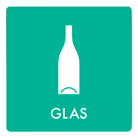 Skilt affaldspiktogram GLAS 12x12 cm, aluminium, turkis/hvid