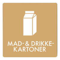 Skilt affaldspiktogram MAD- & DRIKKE- KARTONNER 12x12 cm, alu., brun/hvid