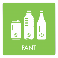 Skilt affaldspiktogram PANT 12x12 cm, aluminium, grøn/hvid
