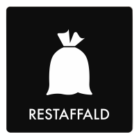 Skilt affaldspiktogram RESTAFFALD 12x12 cm, aluminium, sort/hvid