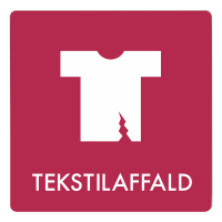 Skilt affaldspiktogram TEKSTILAFFALD 12x12 cm, aluminium, bordeaux/hvid