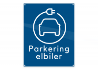 Skilt "Parkering Elbiler" 20x25 cm m/monteringshuller, aluminium blå