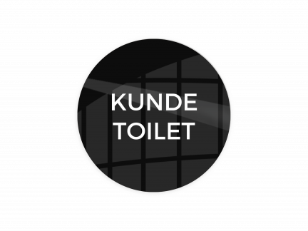 Skilt "Kunde toilet" Ø10 cm, aluminium, sort