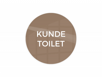 Skilt "Kunde toilet" Ø10 cm, aluminium, caffe latte