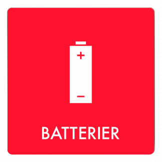 Skilt affaldspiktogram BATTERIER 12x12 cm, aluminium, rød/hvid