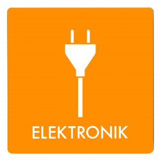 Skilt affaldspiktogram ELEKTRONIK 12x12 cm, aluminium, orange/hvid
